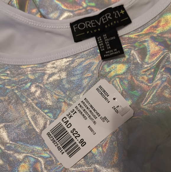 🆕 Forever 21 21+ Iridescent Bodysuit Silver 🌈☁️ - Picture 4 of 6